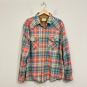 DUBINIK Flannel Shirt Plaid Pearl Snap Button Cotton Western Cowboy Retro